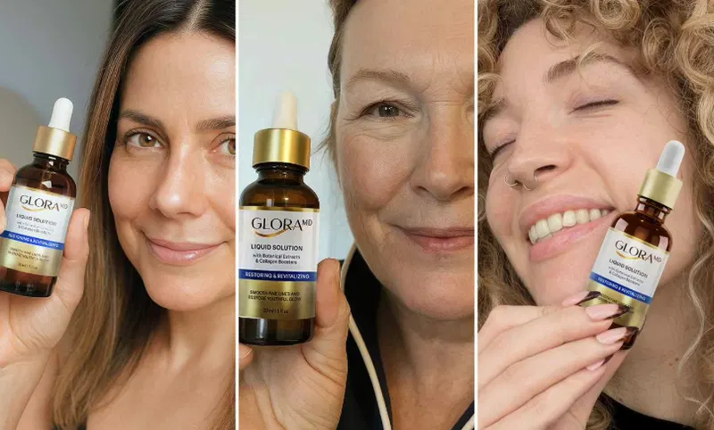 Detailed view of skin aging concerns like fine lines and loss of elasticity addressed by GloraMD skincare